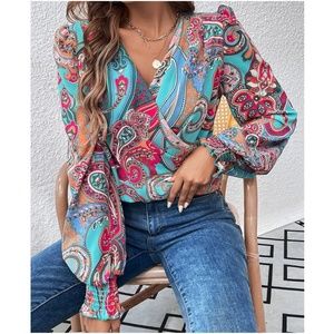 Paisley Wrap Blouse in Teal & Fuchsia